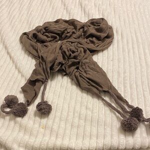 Grey Scarf with Pom Poms